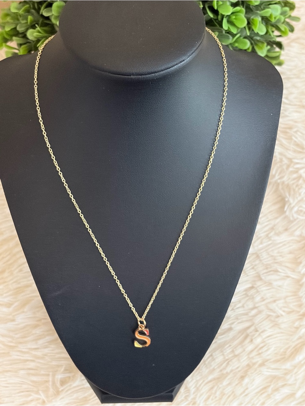 Gold Letter 'S' Pendant Necklace with Multicolor Enamel